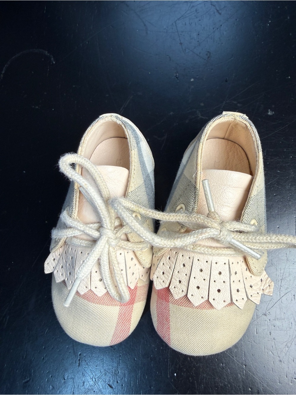 BURBERRY BABY, Cream Plaid Lace-Up Moccasin Shoes